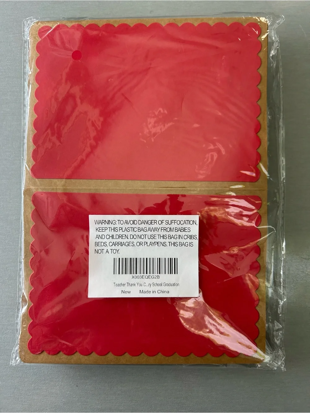 Thank You Teacher Card Set with Red Accents with heart stickers/envelopes